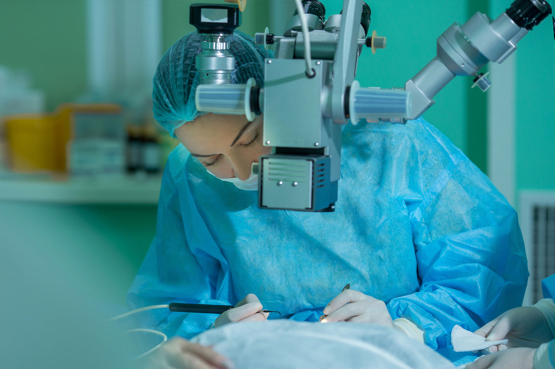 Eye patient undergoing laser cataract surgery in America